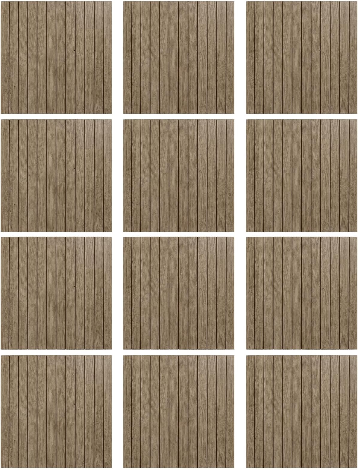 Aboofx Wood Panels for Wall 3D Wall Panels, 12PCS Cuttable Panels Water-resistance Wood Slat Wall Panel 11.8" x 11.8", Bendable Wall Panels for Interior Wall Decor Peel and Stick Wallpaper (Taupe)