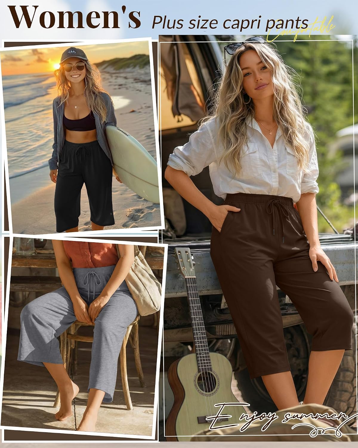 Locoowai 3 Pack Women's Plus Size Capris Loose Fit Wide Leg Yoga Cropped Pants Lounge Workout Sweatpant with Pockets