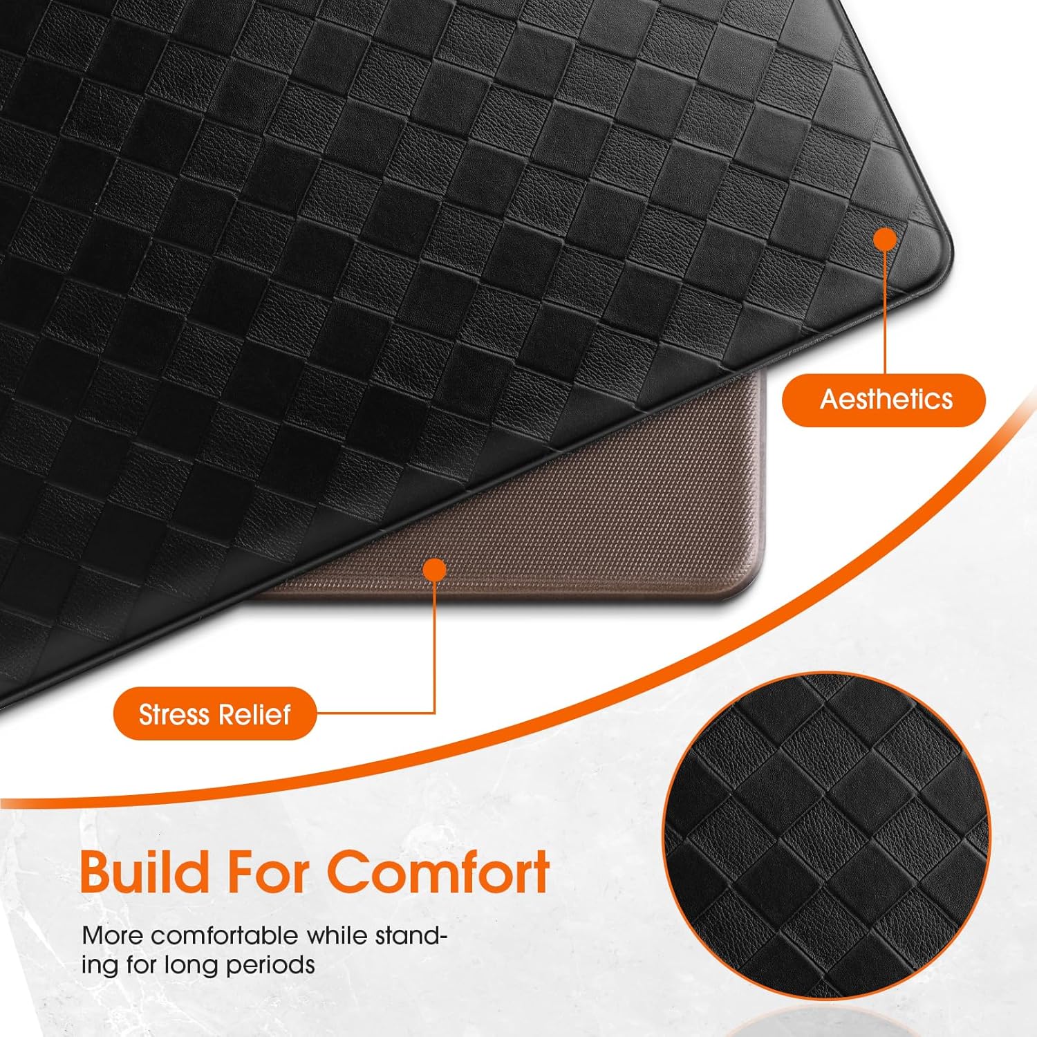 Kitchen Mats, 2PCS Kitchen Rugs, Cushioned Anti Fatigue Kitchen Mats for Floor, Non-Slip Standing Sink Mat, Waterproof Kitchen Rug Set for Kitchen Floor Office,17.3"×30"+17.3"×47" Black - Image 7