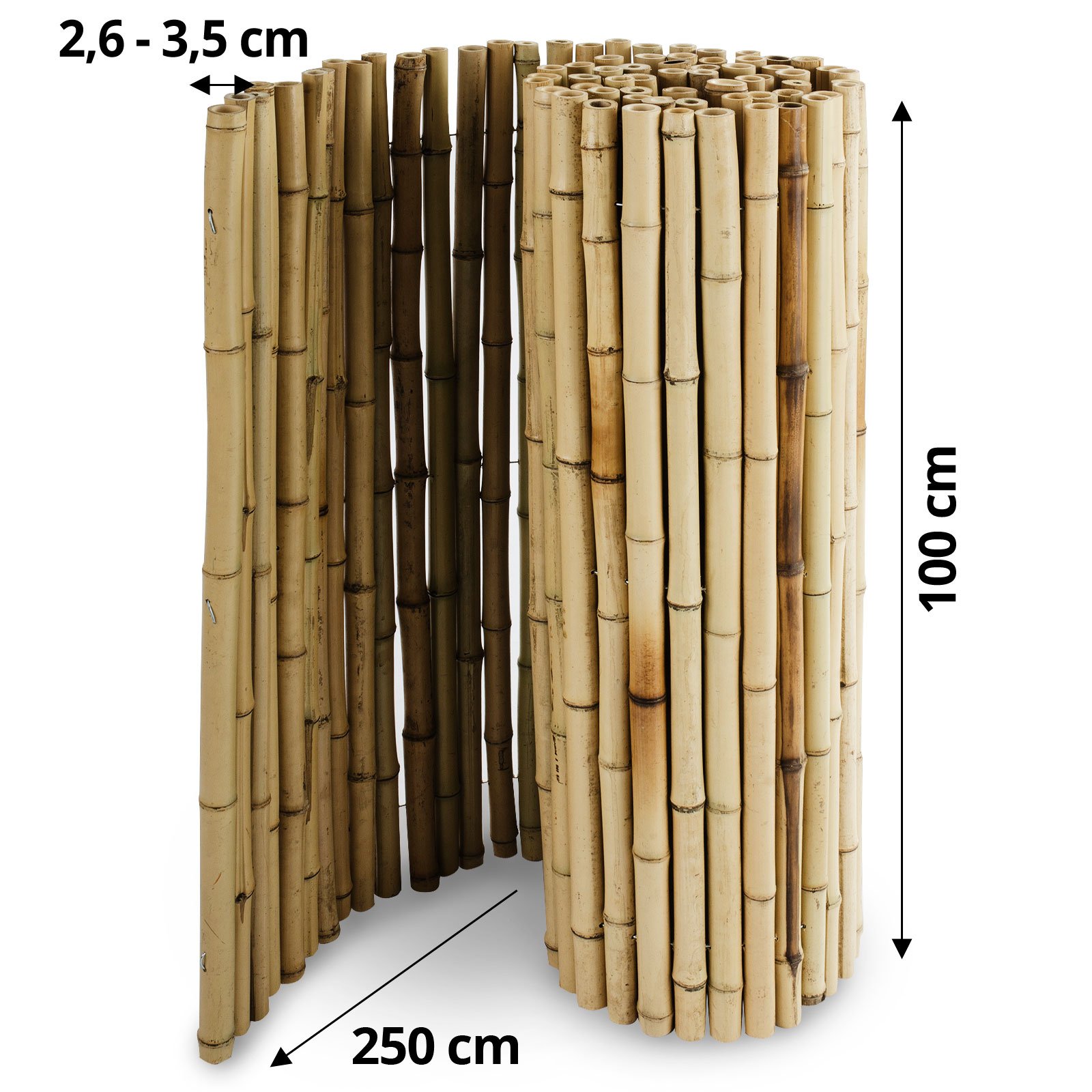 Casa Pure bambusowa mata chroniąca przed wzrokiem dla większej prywatności, mata bambusowa, wiele naturalnych bambusowych rur, trzy rozmiary 100 cm (wys.) x 250 cm (B)