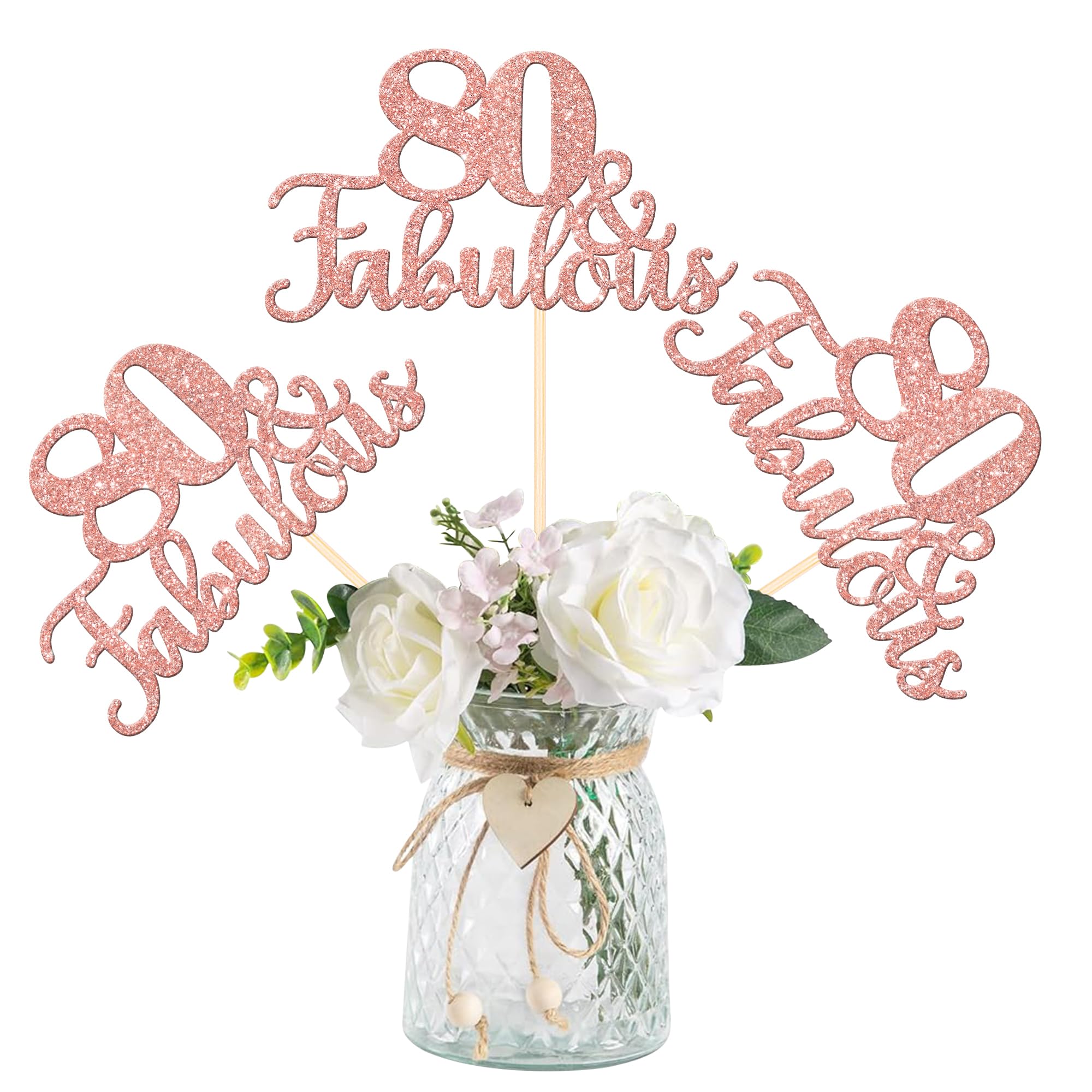 12 PCS 80 and Fabulous Centerpiece Sticks Double Sided Happy 80th Birthday Table Flower Centerpieces Sticks Cheers to 80 Floral Decorations for 80th