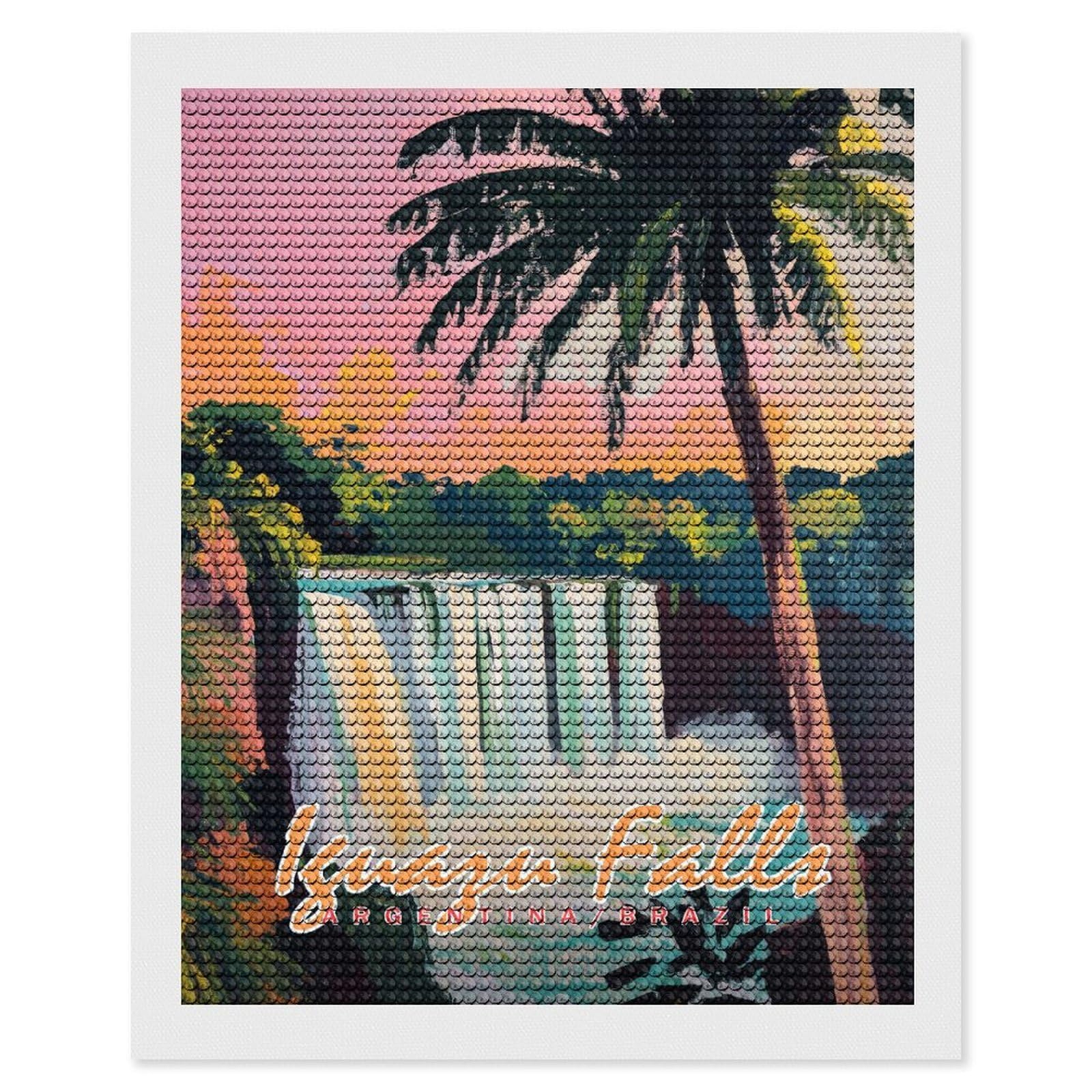 Junmoney Iguazu Falls Painting Round Drill Diamond Painting 16"x20", for Adults, Creative Leisure Activity, Office Decor, Holiday Gift Idea