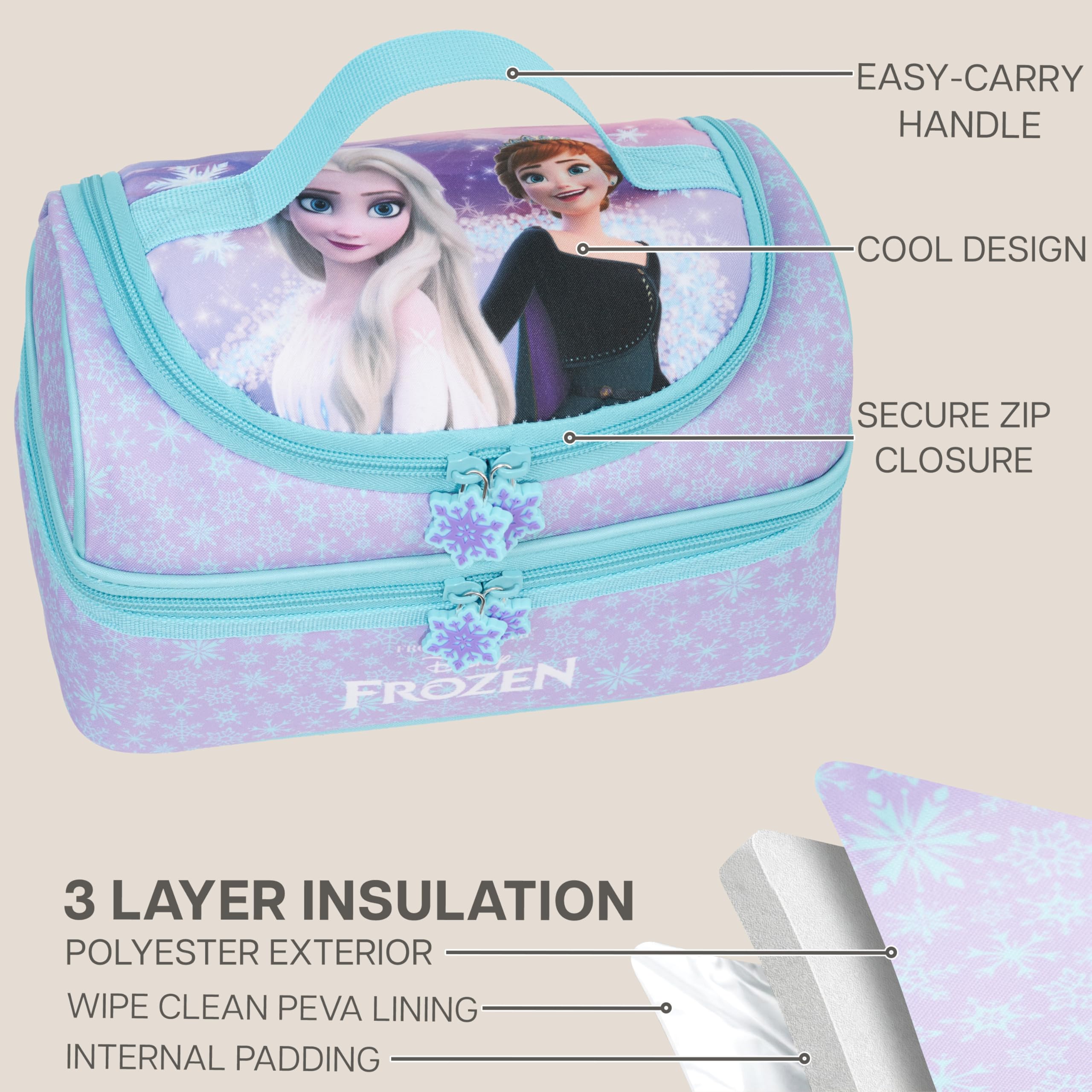 Get Trend Disney Frozen Borsa Termica Bambini 3L, Lunch Bag Merenda con 2 Scomparti, Porta Pranzo Bambina per Scuola Asilo e Tempo Libero, Idea Regalo Bambina (Viola Frozen)