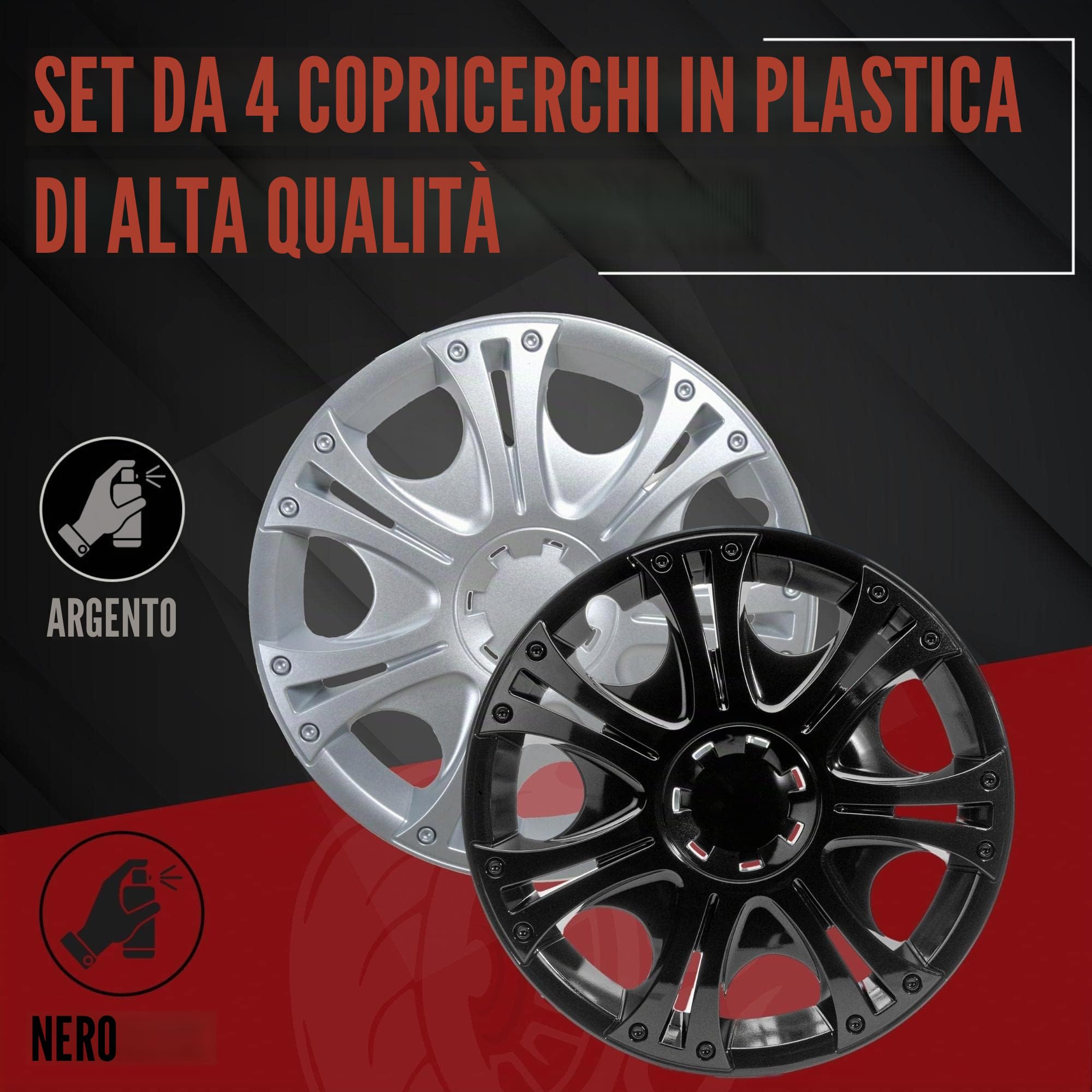 Albrecht Copricerchi 14 pollici argento neri per cerchioni in acciaio - Borchie pollici Aruba in plastica di alta qualità con rivestimento a strati - Made in EU