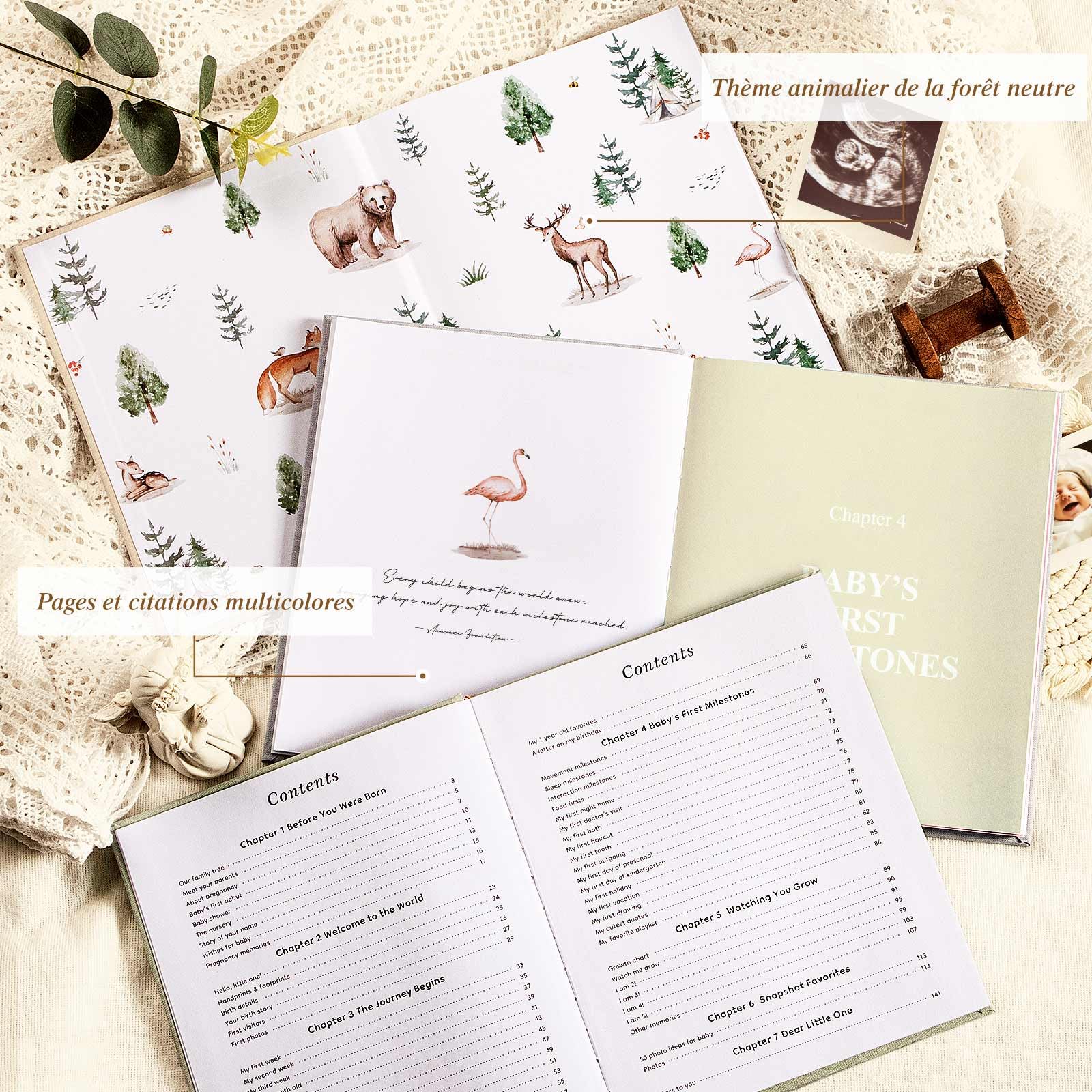 Lanpn Livre de Naissance Bébé, 154 Pages Album Scrapbooking Coller des Photos, Cadeau Naissance Bébé Fille Garçon, Livre Photo Souvenirs Bebe et Nouveaux-nés, Hello Baby Memory Book, Beige, Anglais
