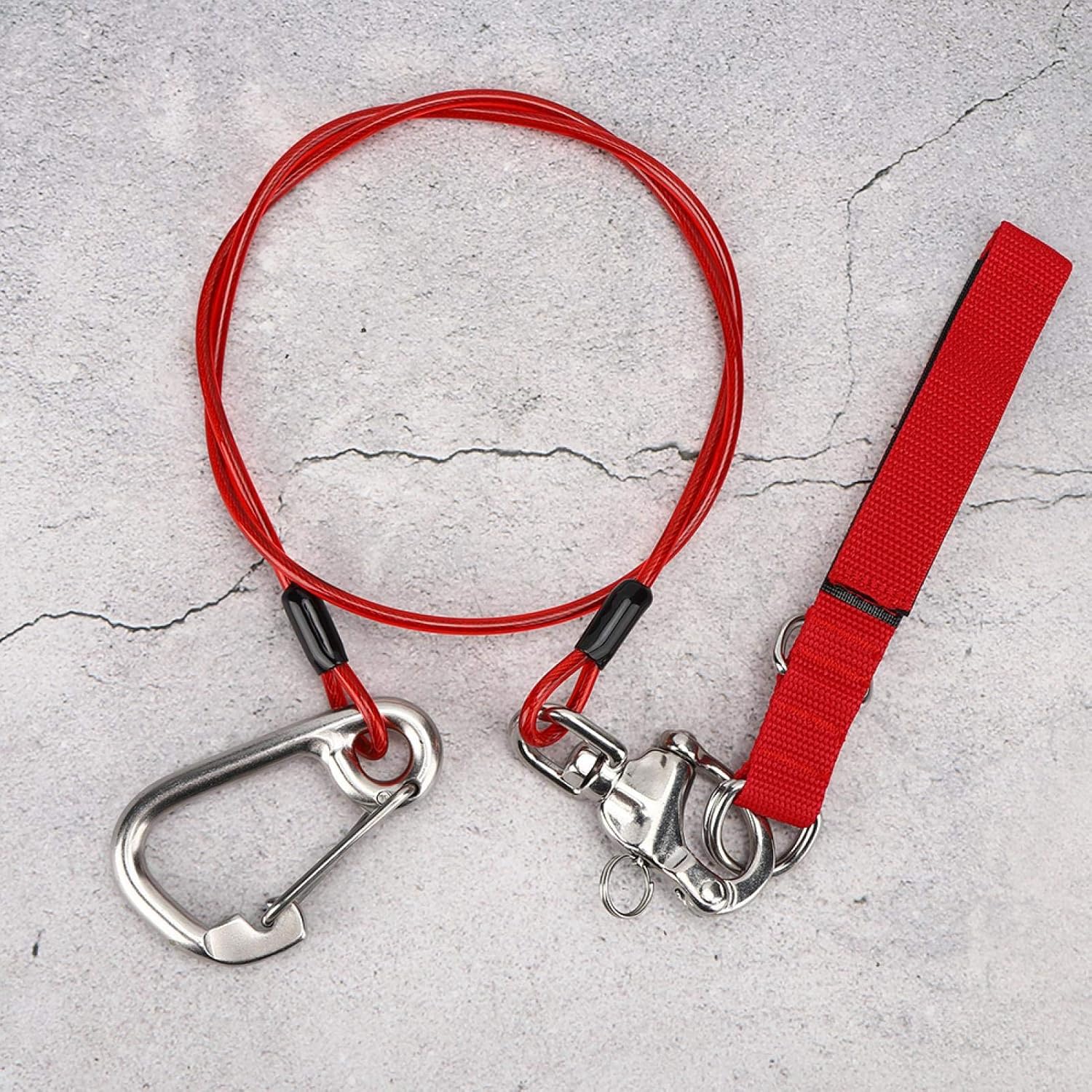 Freediving Lanyard Freediving 316 Pro Stainless Steel Safety Rope with Wristband Dive Safe Lifeline(1#)