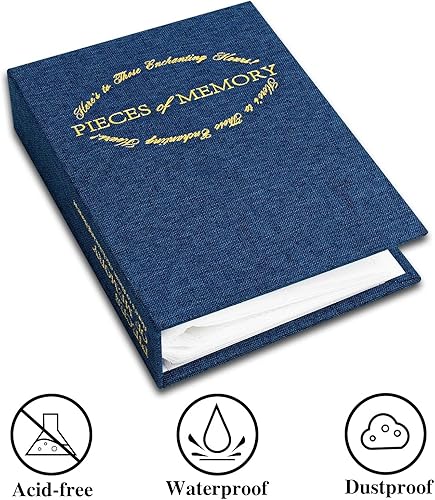 Miniatura 4 de Hiwhy Álbum de fotos para 4 x 6 pulgadas, pequeño álbum para 50 fotos, libro de fotos con cubierta de lino con impresiones doradas, libro de