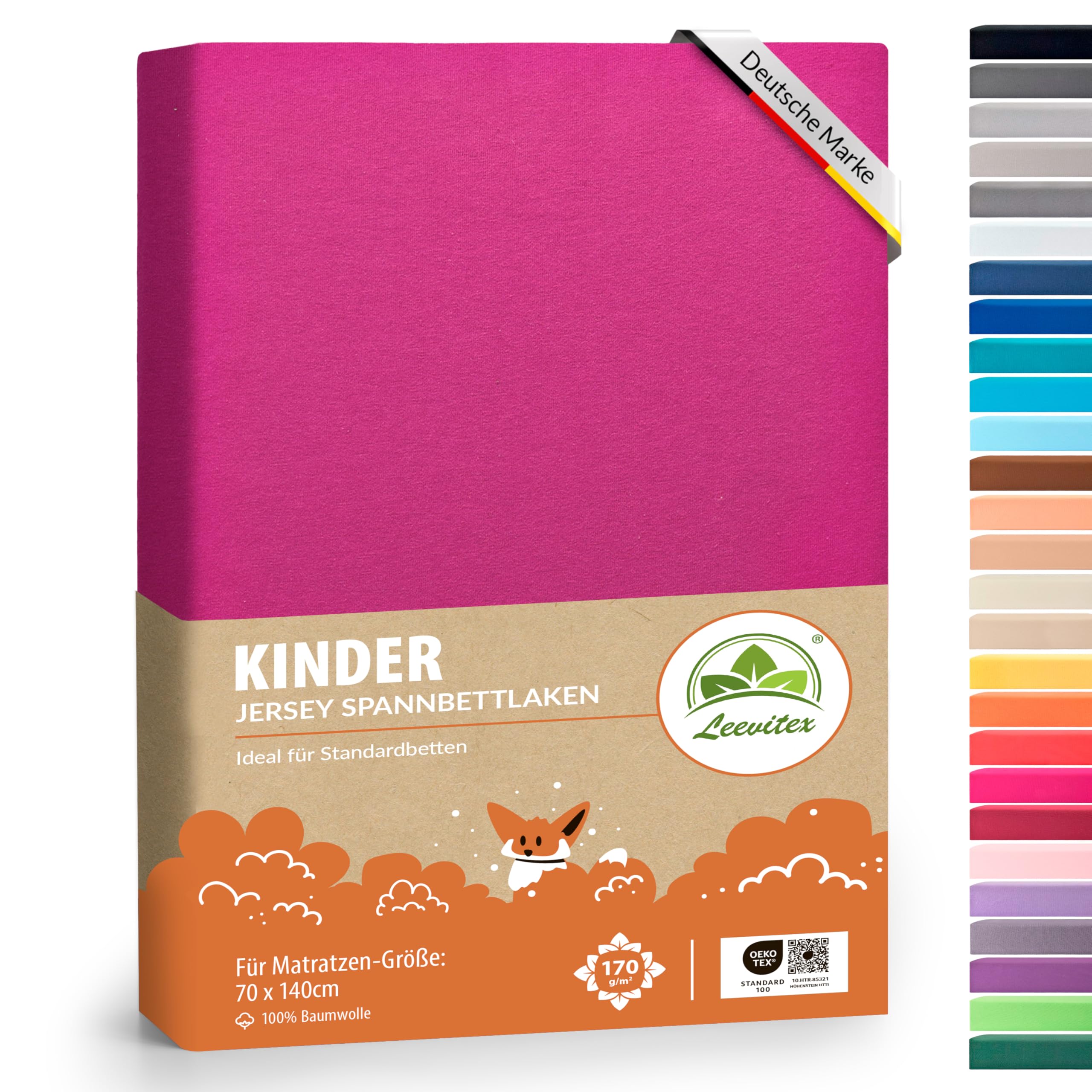 leevitex® Premium Kinder Spannbettlaken | 1 Spannbetttuch | für Babybett & Kinderbett 70 x 140 cm | 100% hochwertige Mako-Jersey-Baumwolle - 170 g/m² | Öko-Tex | Pink/Magenta