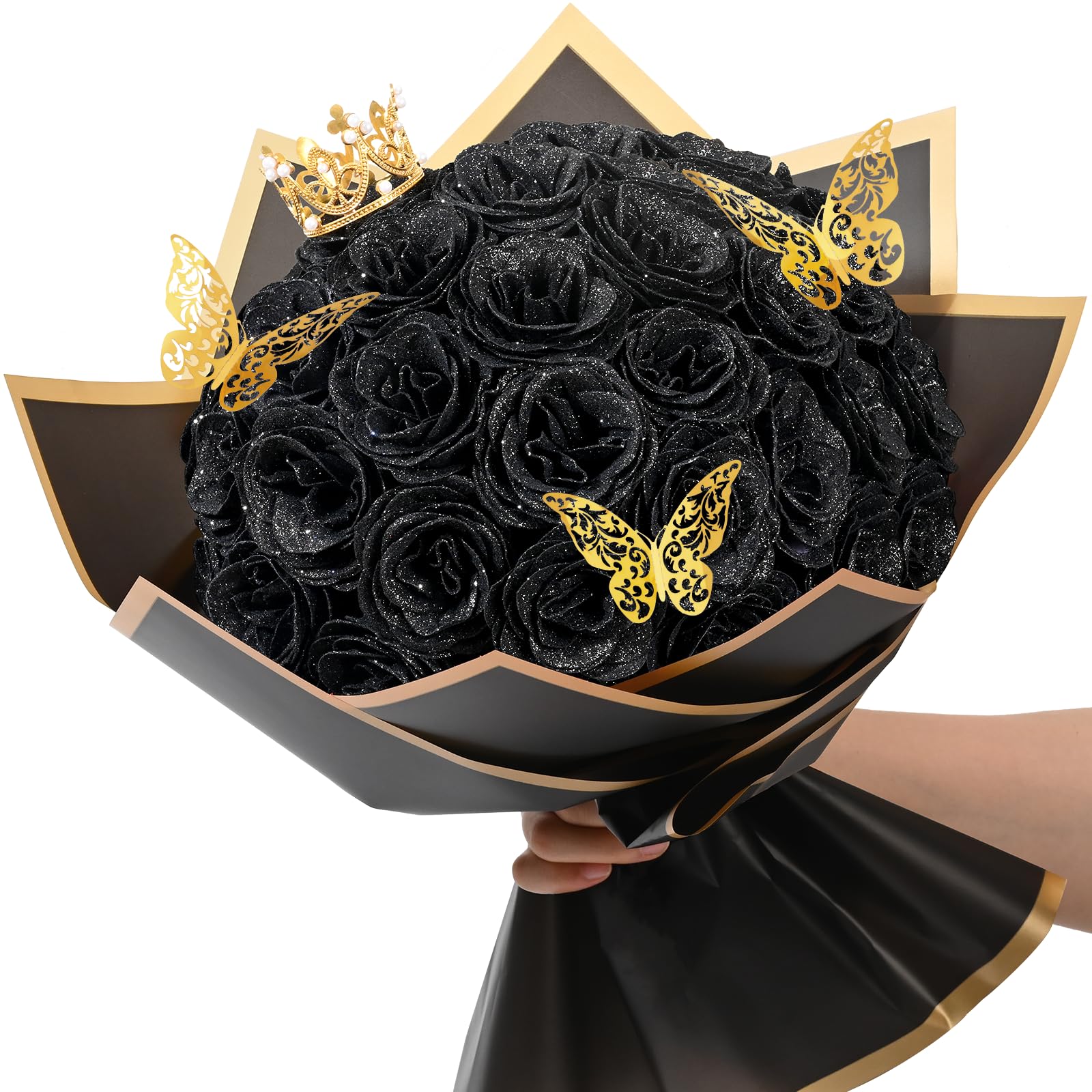 5 pezzi Black Rose Bouquet Black Flowers artificiali Fago fiore di seta