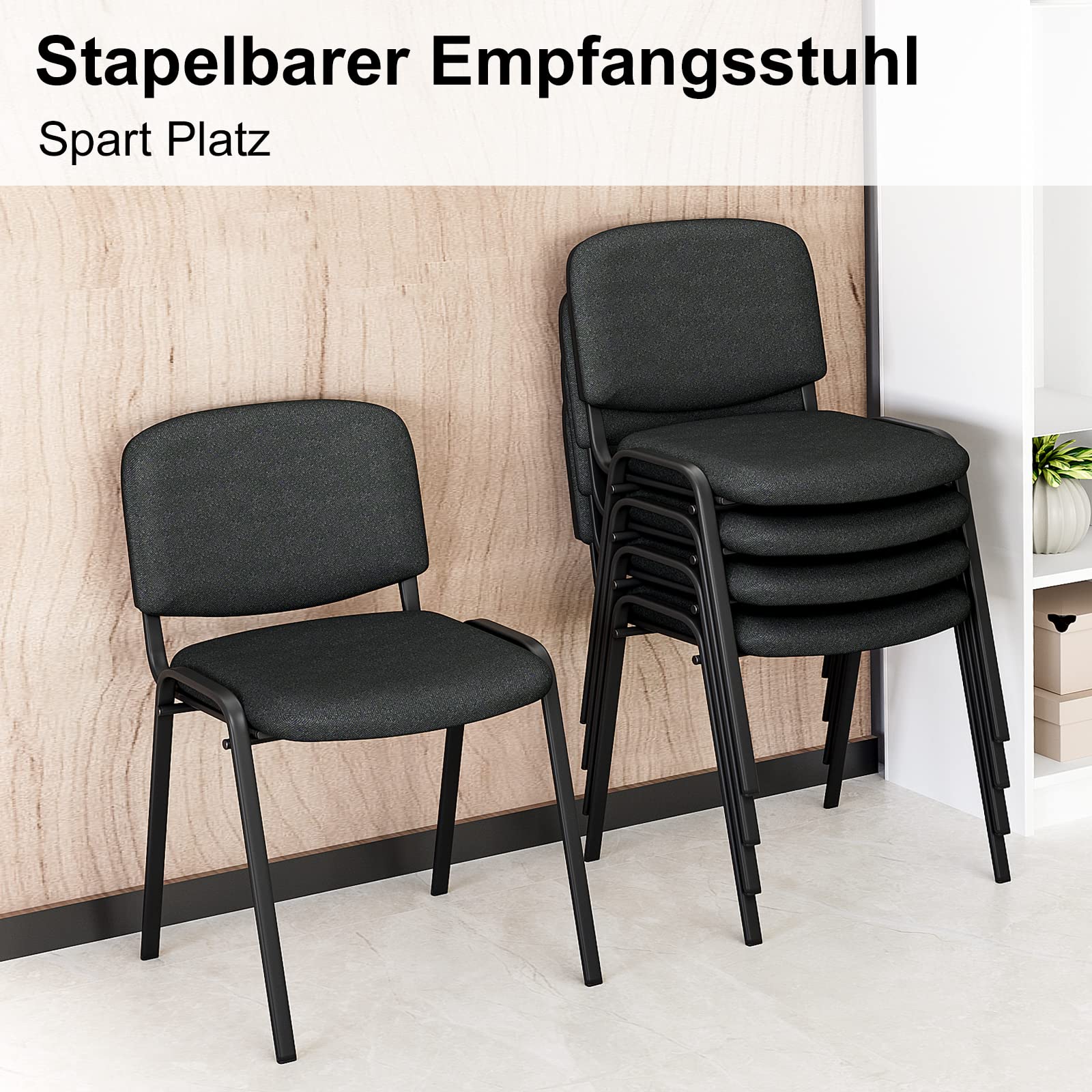 BASETBL Chaise de Conférence Empilable, Chaise Visiteur avec Rembourrage et Structure en Métal Solide, Chaise Empilable pour Salle de Conférence, Salle d’Attente et Espace d’Accueil - Deux Chaises