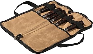 Kaaltisy Bolsa para Cuchillos de Cocina Con 5 Bolsillos - Funda Enrollable Profesional de Lona Impermeable y Encerada, Color Caqui