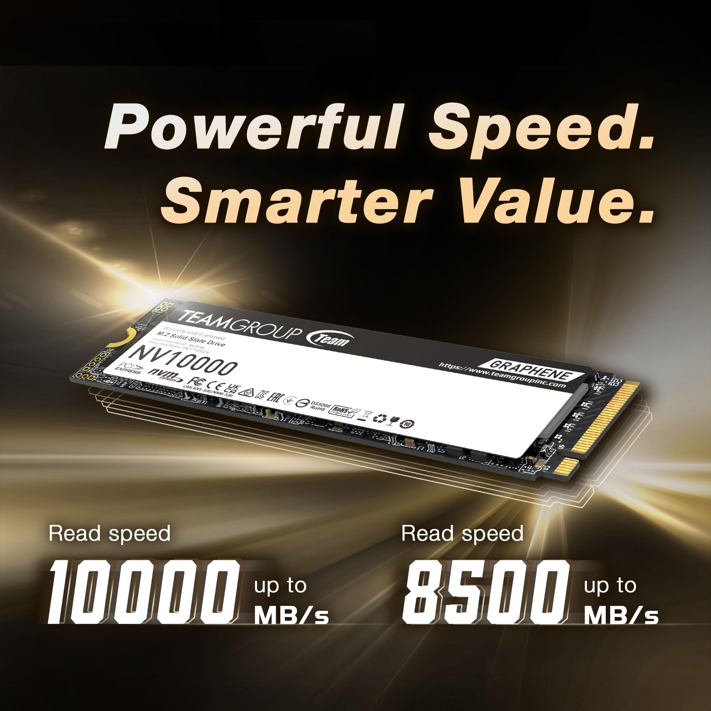 TEAMGROUP NV10000 2TB SLC Cache NVMe PCIe 5.0 Gen5x4 M.2 2280 SSD pour ordinateur portable Vitesse de lecture/écriture jusqu'à 10 000/8500 Mo/s TM8FGP002T0C101