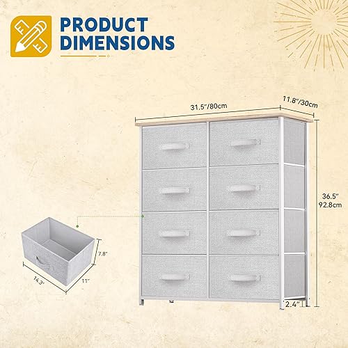 Miniatura 3 de DWVO Cómoda de tela para dormitorio, cómoda alta con 8 cajones, torre de almacenamiento con cubos de tela, cómoda para armario y sala de estar, Gris