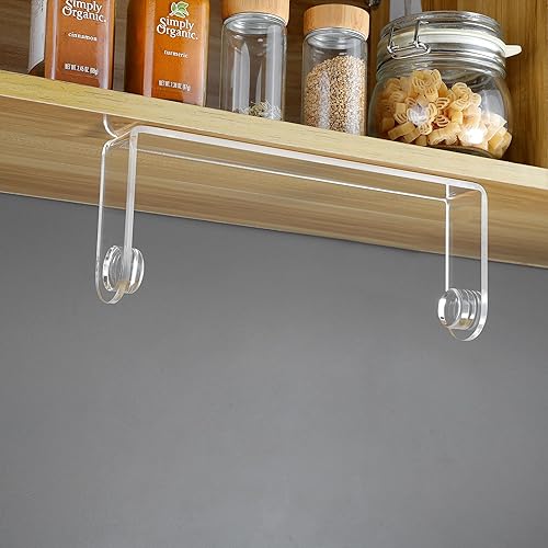 Miniatura 3 de YIGII Toallero de papel acrílico, soporte para toallas de papel de cocina debajo del gabinete, operable con una mano, toallero de papel autoadhesivo