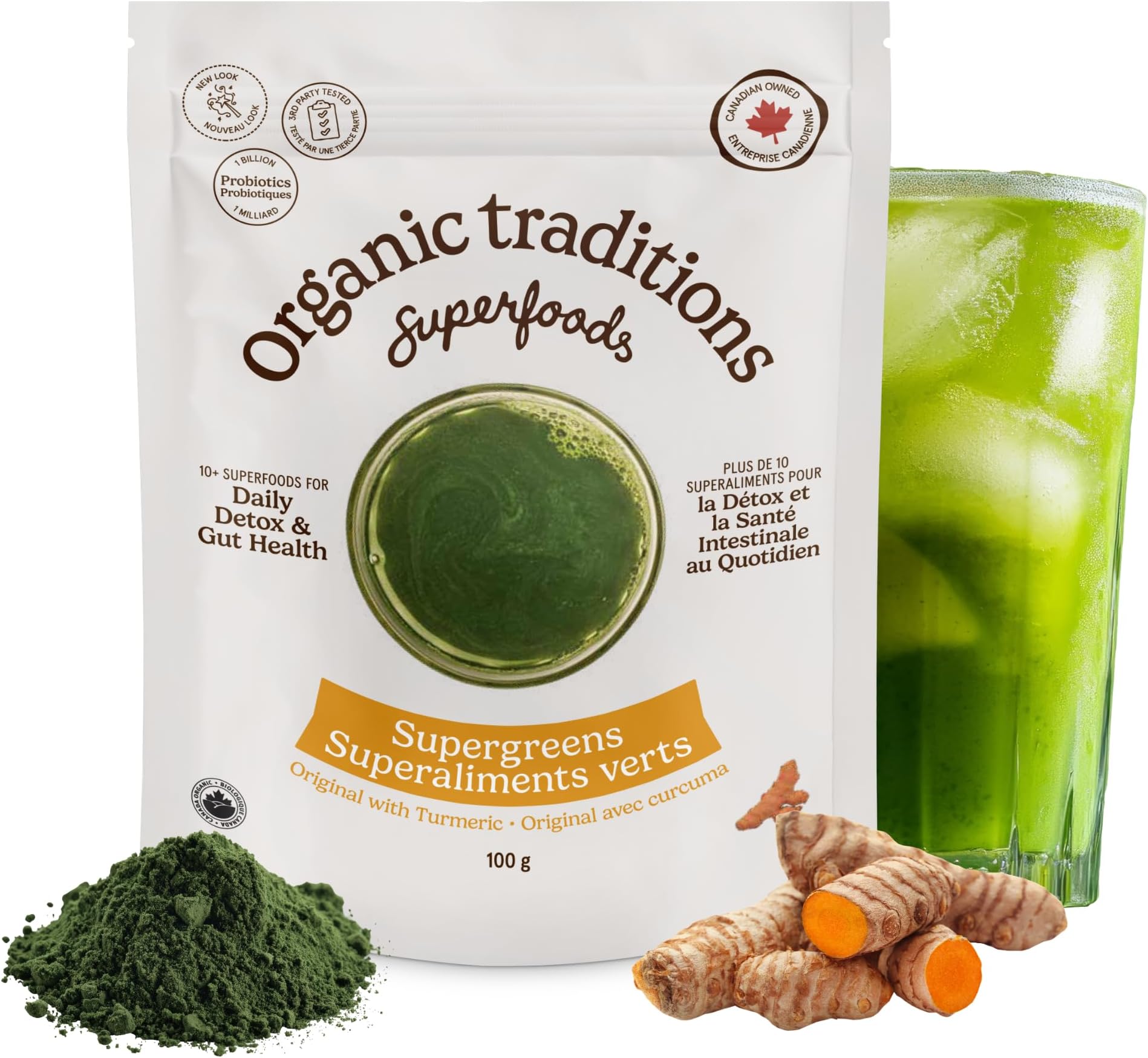 Organic Traditions Supergreens with Turmeric & Probiotics | 100 g | 7 Different Greens, Matcha & Moringa | Supports Detox and Gut Health
