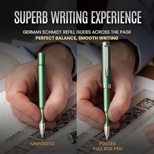 Miniatura 5 de Scriveiner Green Rollerball EDC Luxury Pen, Stunning Pocket Pen with Chrome Finish, Cool Writing Pen, Best Gift for Men & Women, German Schmidt