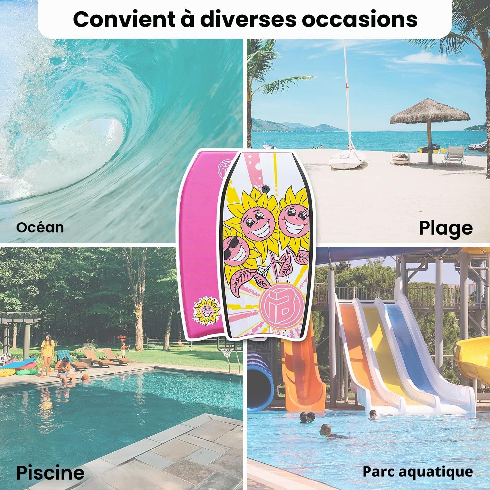 Body Board, bodyboard léger de 83,8 cm avec housse en EPS, laisse de qualité supérieure et sangle de poignet pour le surf