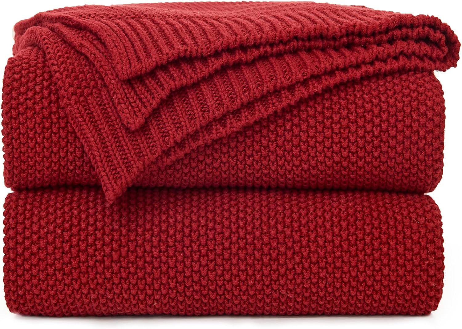 Longhui bedding Burgundy Cotton Cable Knit Throw Blanket for Couch Sofa Chair Bed Home Decorative, 2.5 Pounds 50 x 60 Inch Woven Throw Blankets with Bonus Laundering Bag