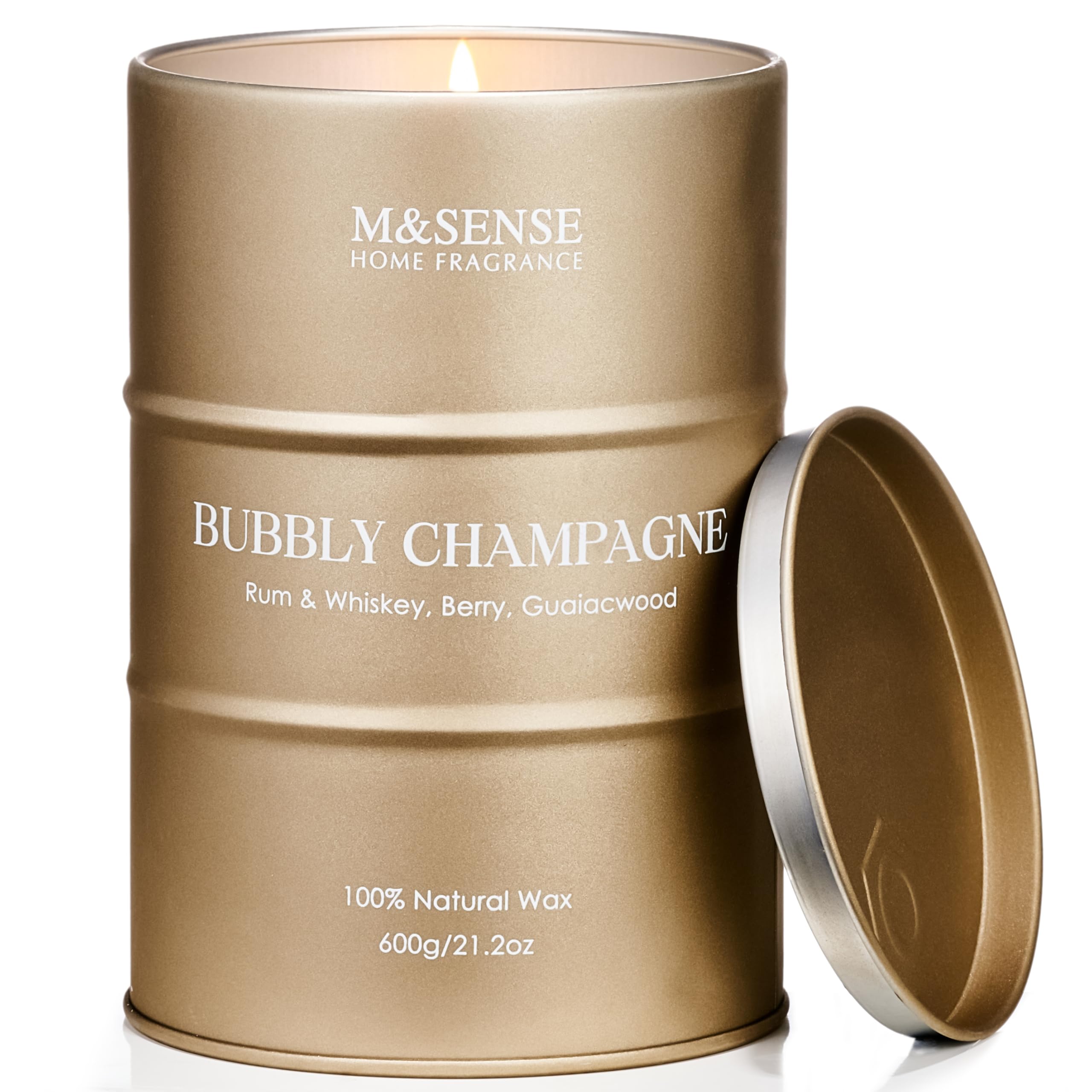 M&SENSE Candele grandi per la casa profumate allo champagne, candele regalo per donne e uomini, candele di soia naturali, regali per la casa, 120 ore di combustione, 600g