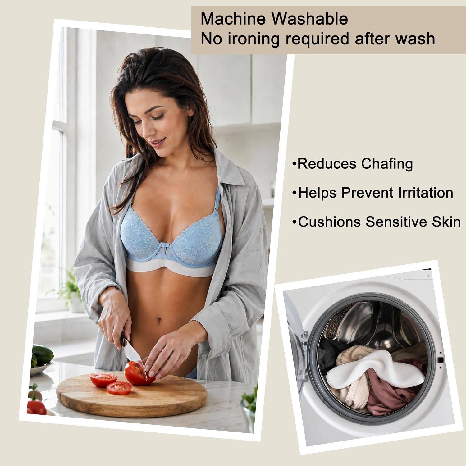 KimYoung Curved Bra Liners 100% Cotton Waffle Breast Sweat Pads Reusable image 5