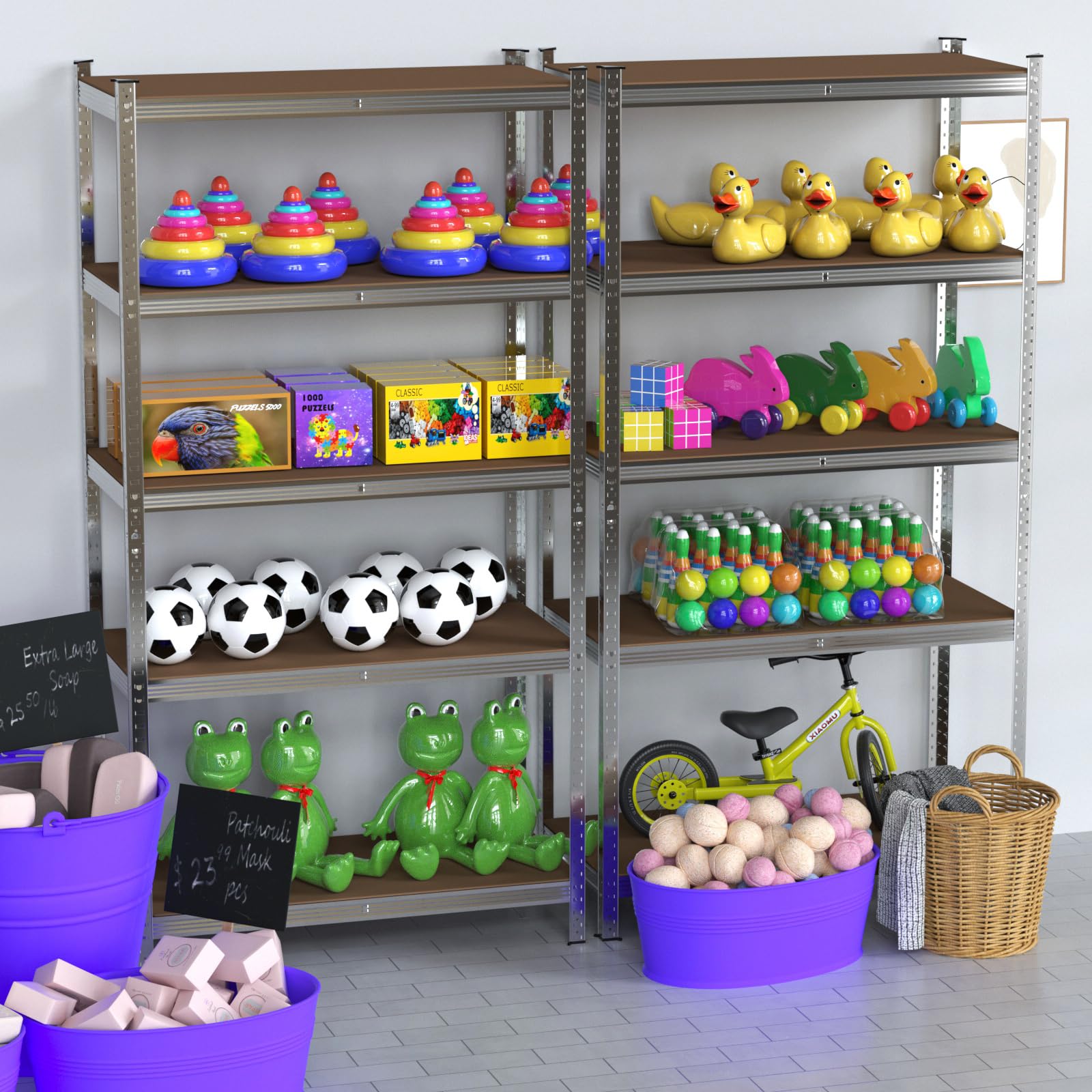 VickyHome 5 Ablagen Regal Lagerregal, 170x75x30CM Kellerregal Steckregal Metall Werkstattregal für Werkstatt, Garage und Keller, 875kg Traglast, 5 Böden, Silber