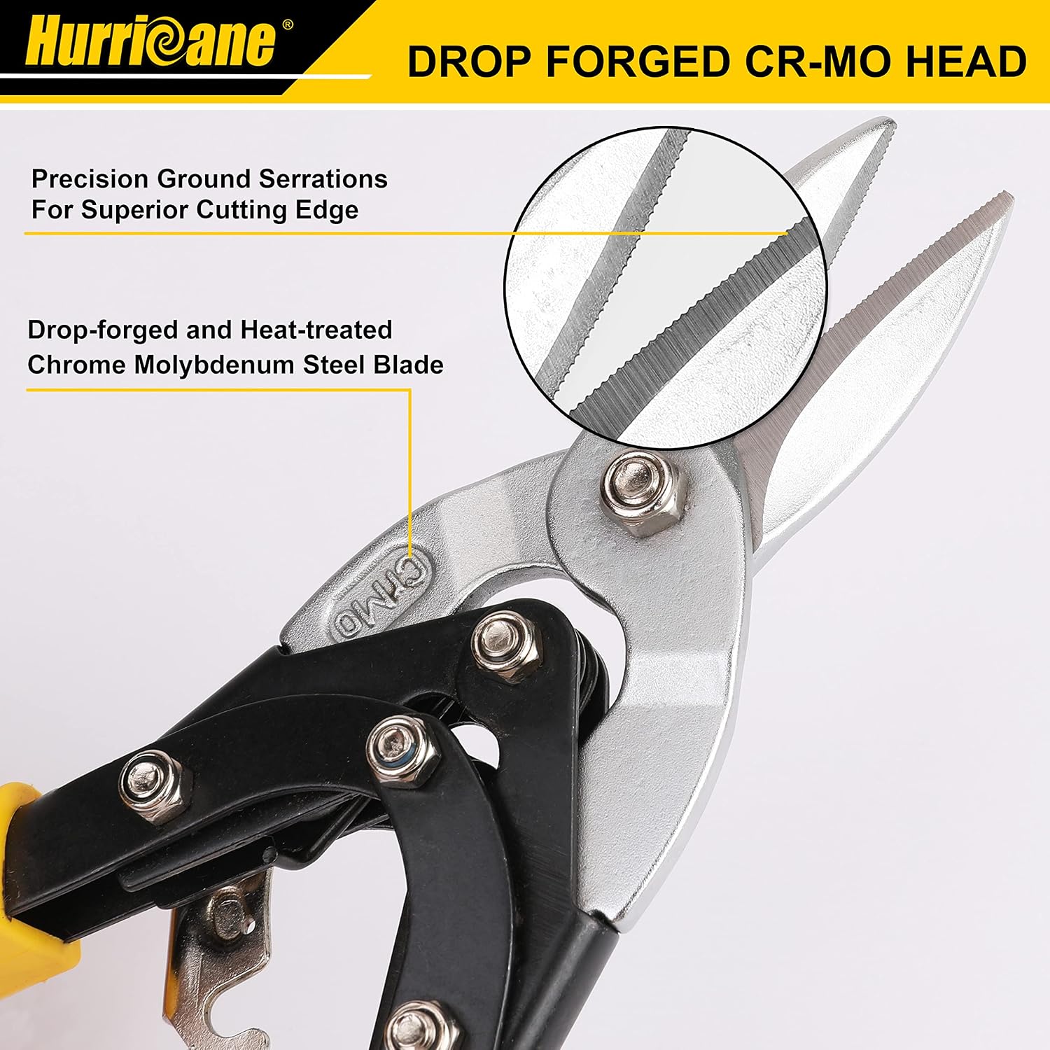 Hurricane 10 Inch Cr-Mo Blade High Leverage Aviation Tin Snips, Straight Cut, Heavy Duty Metal Cutter for Cutting Metal Sheet, Up to 40% Labor Saving