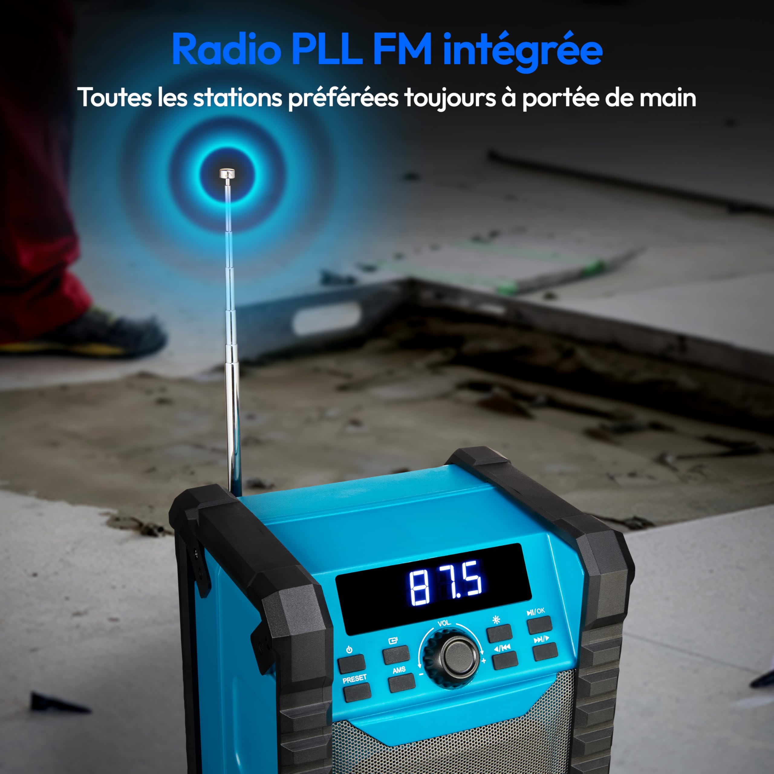 MEDION E65895 Radio de Chantier avec Batterie (boîtier Robuste, poignée de Transport, Bluetooth, Protection Contre Les éclaboussures (IP54), Radio FM, AUX) Vert