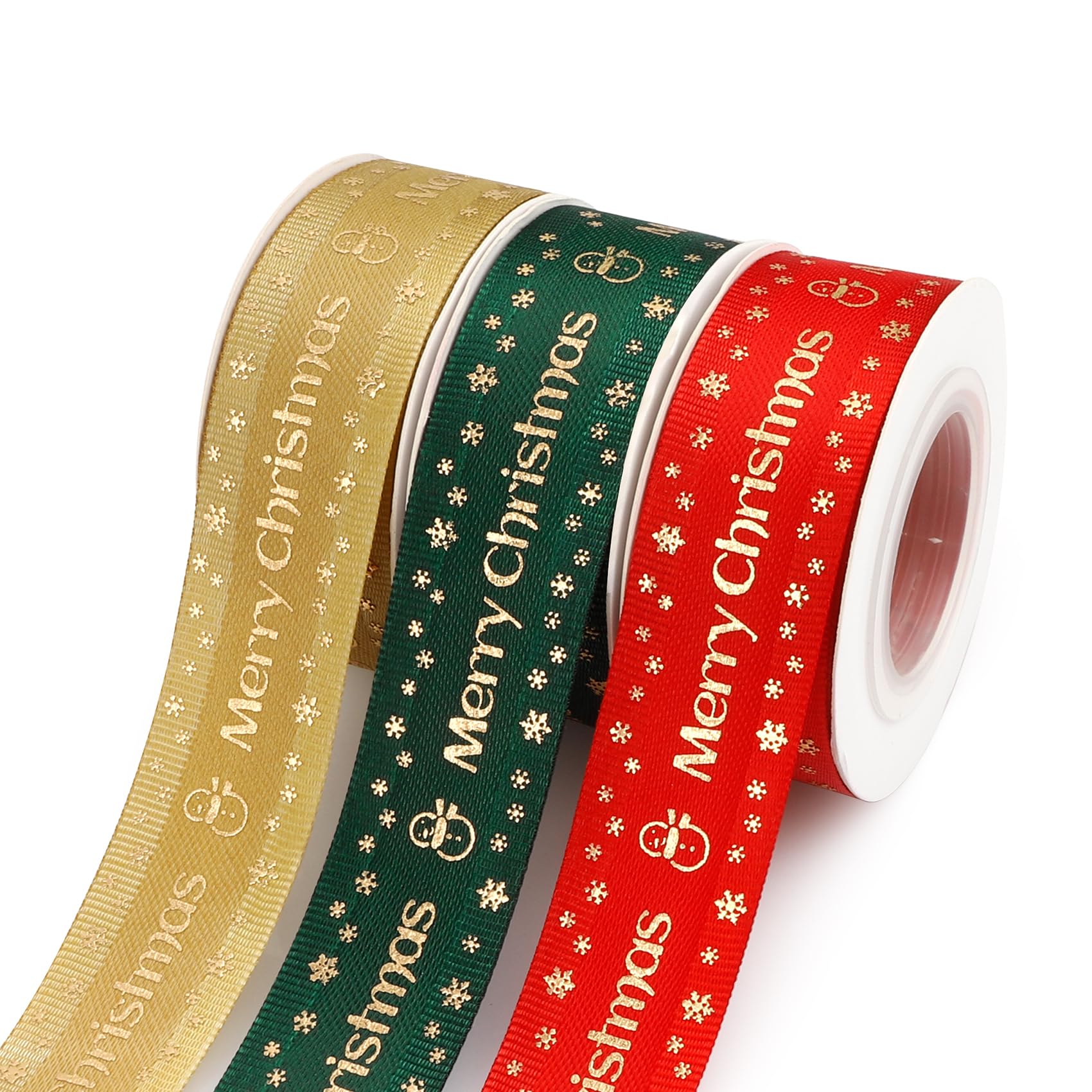 Ruban de Noël 2,5cm x 9,1m lot de 3 rouleaux robustes dorés et rouges pour nœuds de sapin durables