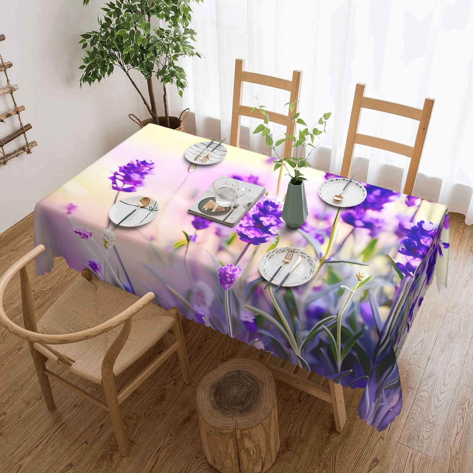 Nappe rectangulaire lavande 137x183 cm anti-tache lavable pour table de cuisine