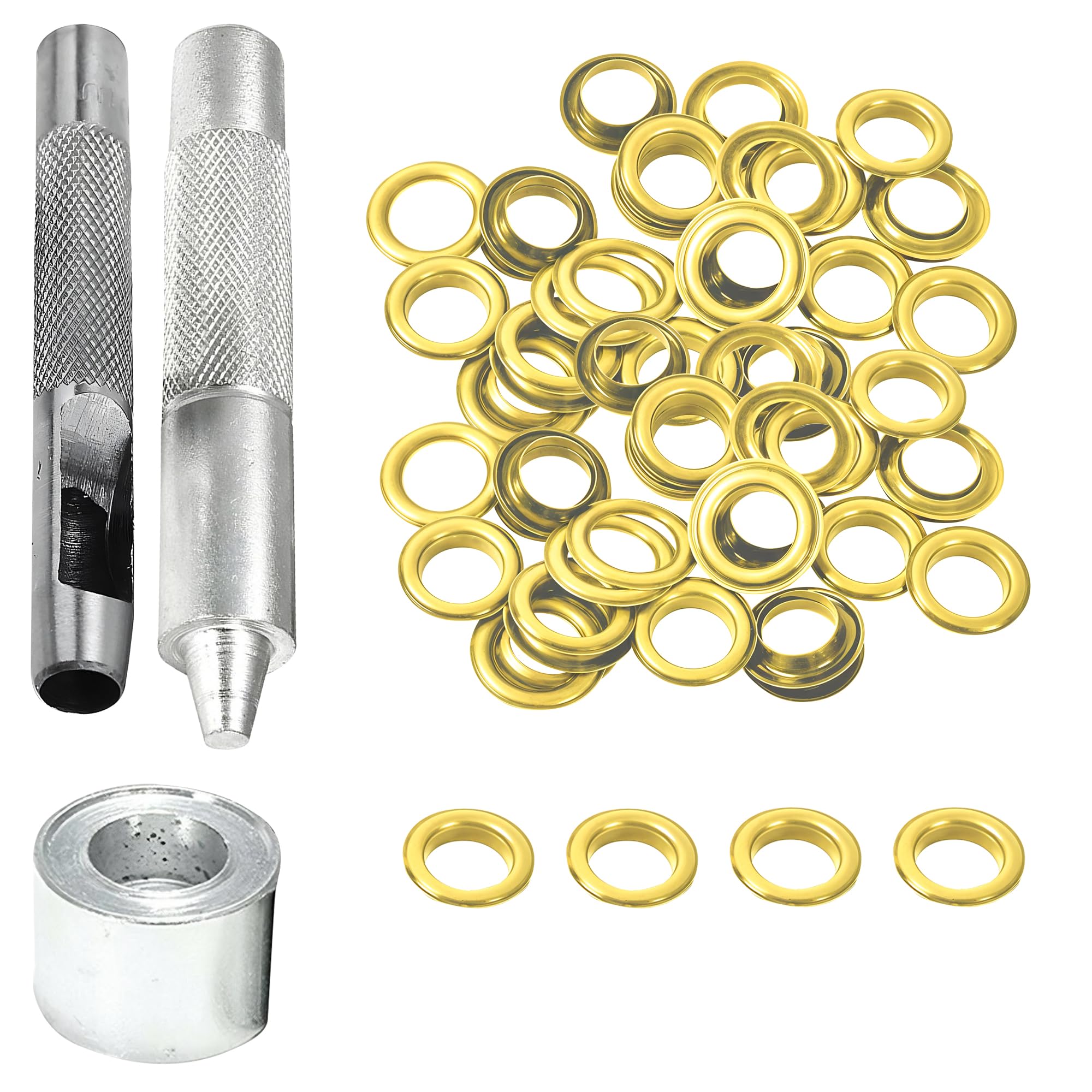 WedDecor Ajuste Ojales Herramientas 100Pcs 20mm Oro Ojales Con 3pcs Herramientas de Mano para Fijación Ojales En Artesanía en Piel, Artes y Manualidades Proyectos, Manualidades, Ropa