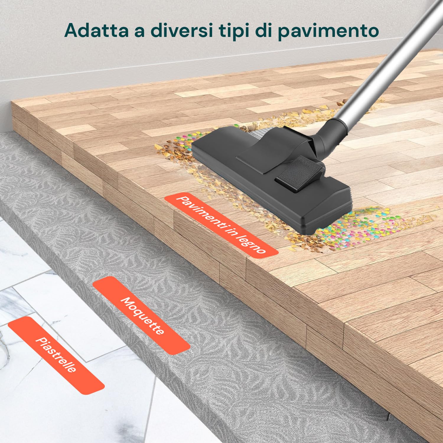 Wintem - Scopa Elettrica Ciclonica 600W con Filtro HEPA, Tubo Allungabile e Accessori per Fessure e Tessuti, Ideale per aspirare Auto e Pavimenti, Leggera e Senza Sacchetto