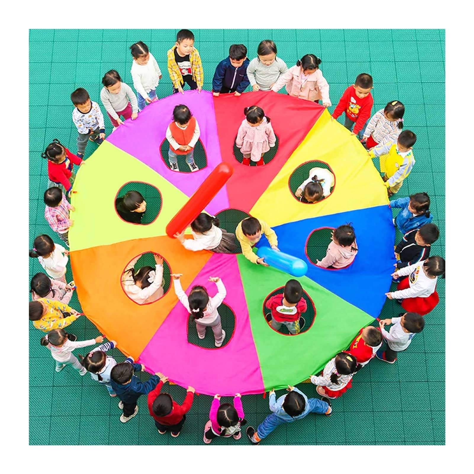 Juego de paracaídas con agujeros, entrenamiento de agilidad para guardería, juego cooperativo para niños, fiesta de cumpleaños, paracaídas (6 m / 19.6ft)