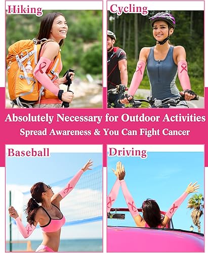 Miniatura 5 de Handepo 12 pares de mangas de concientización sobre el cáncer de mama, mangas de compresión para brazos, manga de compresión para brazos, protección