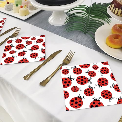 Miniatura 6 de IFRQUAW 40 servilletas de fiesta con temática de mariquita, papel de 3 capas, multicolor, 13 x 13 pulgadas, perfectas para bodas temáticas de