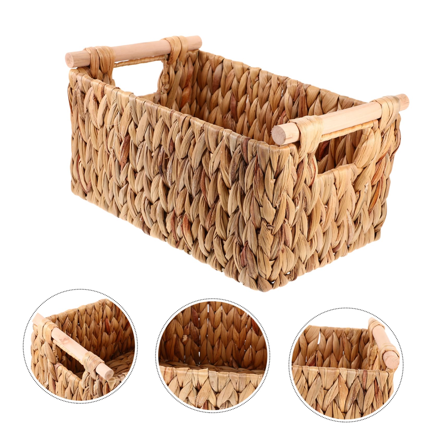 Geflochtener Aufbewahrungskorb aus Hyazinthe mit Holzgriff