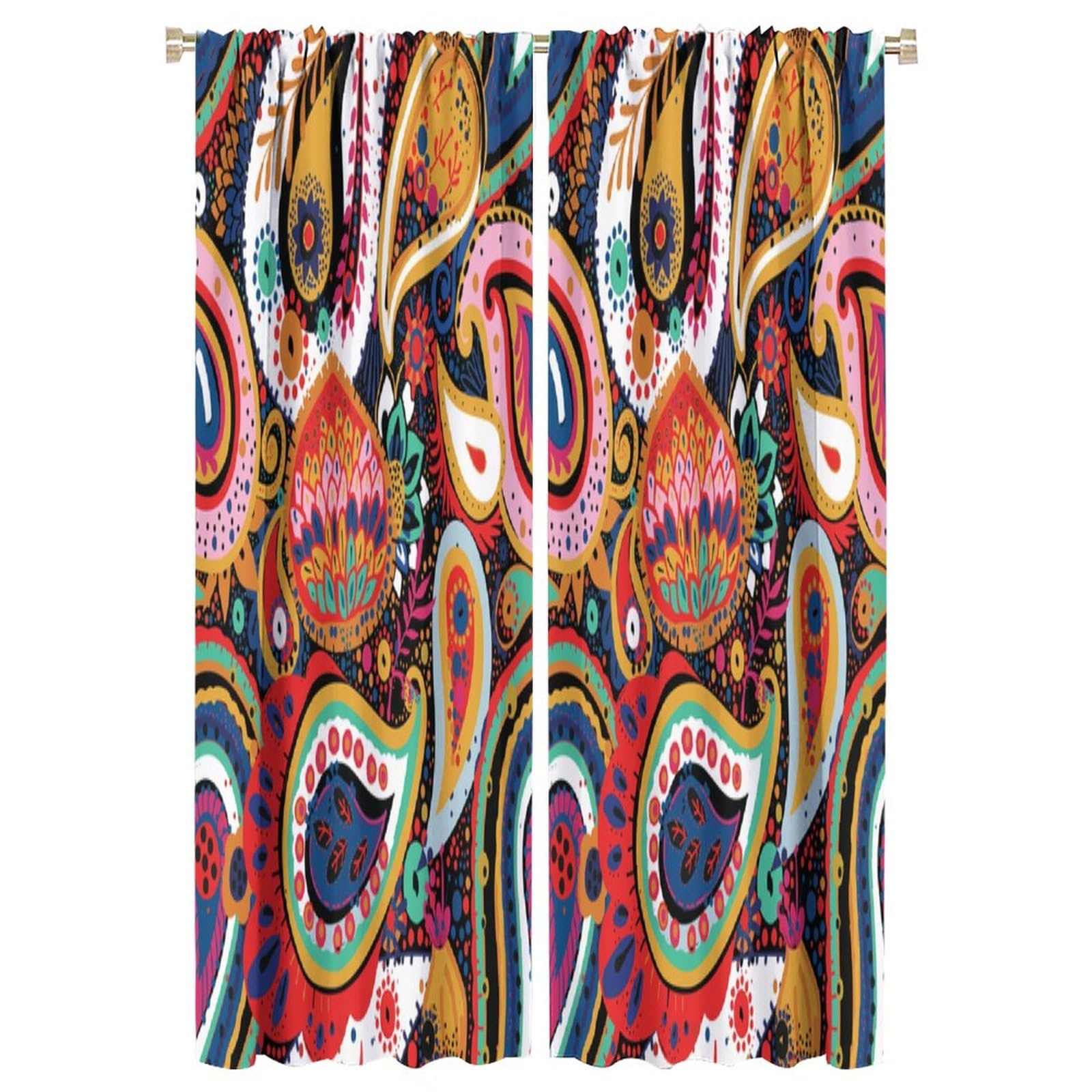 Paisley Flower Blackout Window Curtains,Paisley Turkish Cucumber with Flowers Leaves and Fantasy Ele for Bedroom Living Room Off Window Curtain Drapes 2 Panels 42x63in