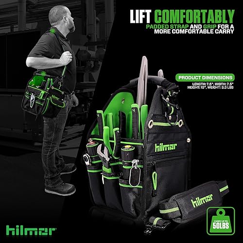 Miniatura 5 de Hilmor HT 1839078 - Bolsa de herramientas HVAC con 27 bolsillos, clip para llaves, lazo para cinta, correa para el hombro, herramientas y equipos