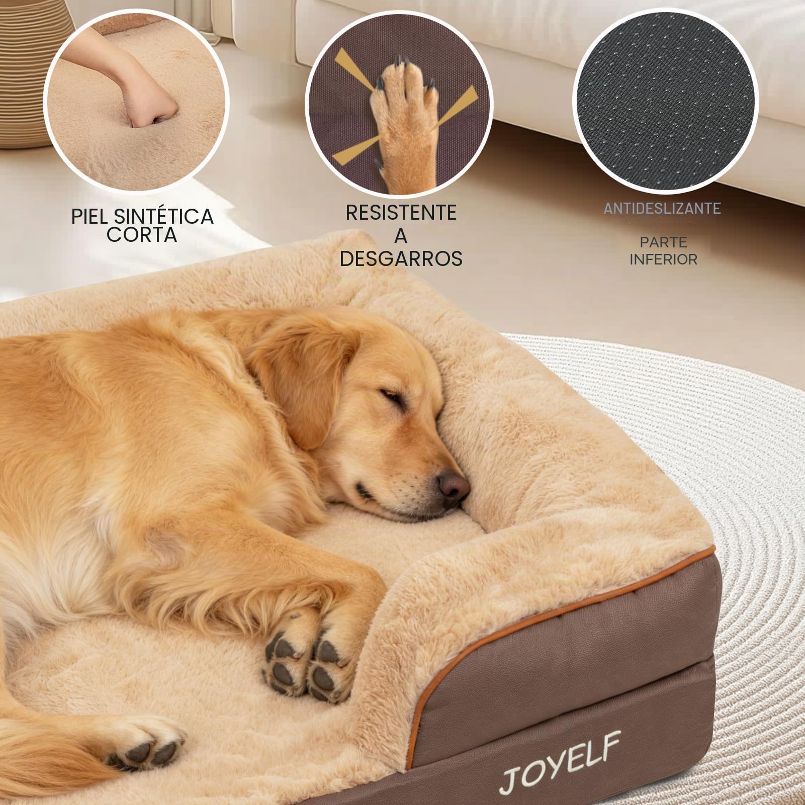 JOYELF Cama Ortopédica para Perros Grandes, Sofá Cama de Espuma, Cama Impermeable con Funda Lavable y Base Antideslizante - Café