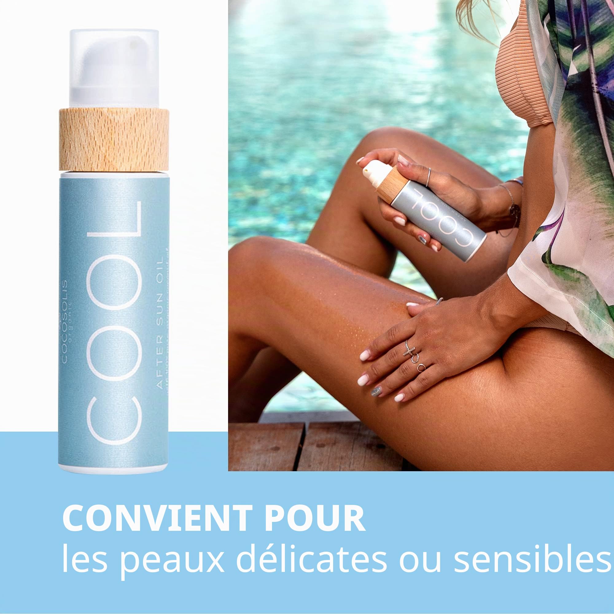 COCOSOLIS COOL Huile après-soleil à l'huile de coco | Huile hydratante corps et soin visage aux huiles bio | Prolonge le bronzage (110 ml)