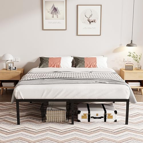 Miniatura 4 de Mavesmog Base de cama duradera de plataforma de tamaño matrimonial de 18 pulgadas, barra de metal negro, soporta 3500 libras, resistente,