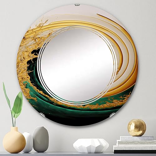 Miniatura 9 de Espejo de pared moderno, Espejo moderno ovalado, espejo de baño verde redondo, espirales abstractas espejo de tocador de acuarela de oro líquido