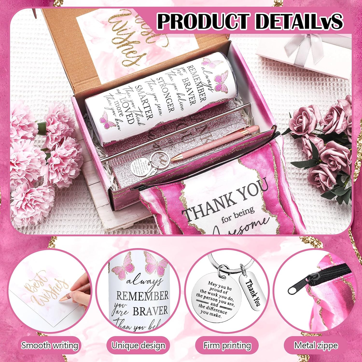 7 Pcs Valentines Employee Appreciation Gifts Set Valentine's Day Thank You Gifts with Pink Tumbler Note Pad Boxes for Boss Women Customer Coworkers Teacher Nurse Medical Assistant Volunteer - Image 4