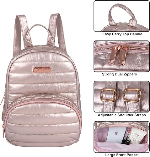 Miniatura 3 de Jessica Simpson Mini mochila acolchada para mujer, para el trabajo, la recreación, los desplazamientos y los viajes, Acolchado metálico