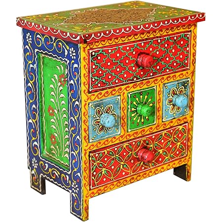 Casa Moro Orientalische Mini-Kommode handbemalte Holz-Kästchen Pooja