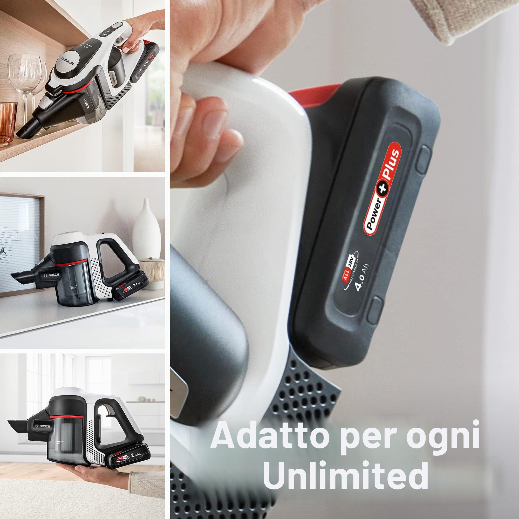 Bosch BHZUB1840 - Batteria di ricambio per tutti gli aspirapolvere senza fili, 18 V, con batteria da 4,0 Ah, adatta a tutti gli aspirapolvere senza fili, colore: nero illimitato