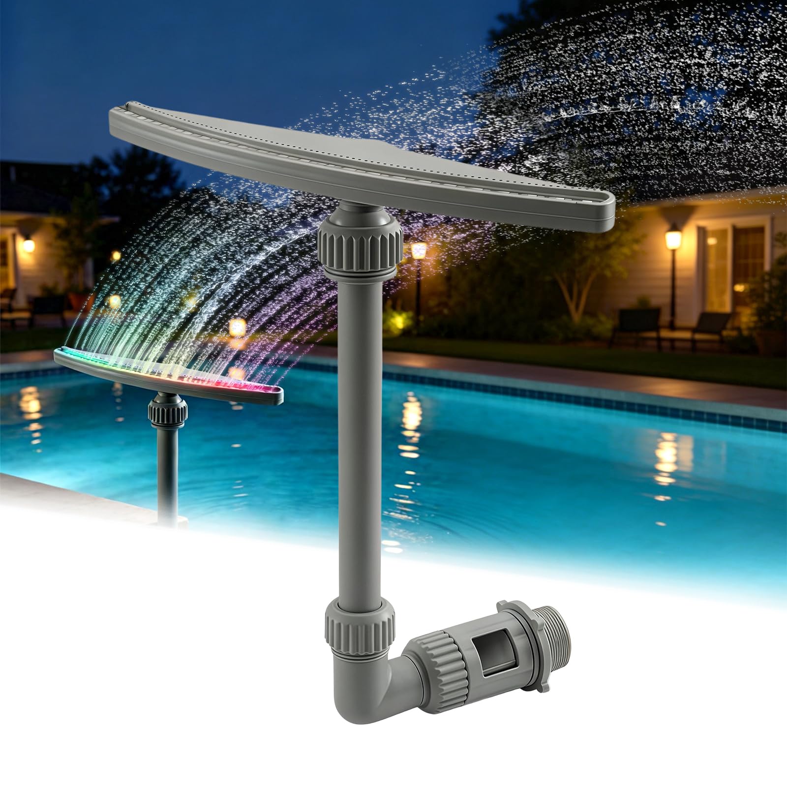 Fontana per piscina a energia solare con illuminazione, altezza regolabile da 40 a 69 cm, fontana a spruzzo per piscine, fontana a 360°, per piscine da terra e da incasso