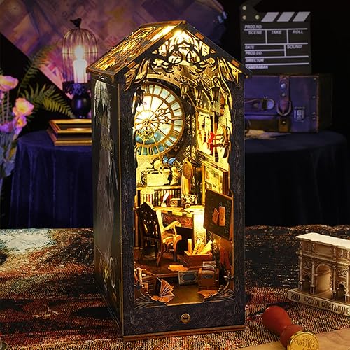 Miniatura 7 de ISSEVE Kit de rincón de libros para bricolaje, rompecabezas de madera 3D, kit de casa en miniatura para decoración de estante de libro, soporte de