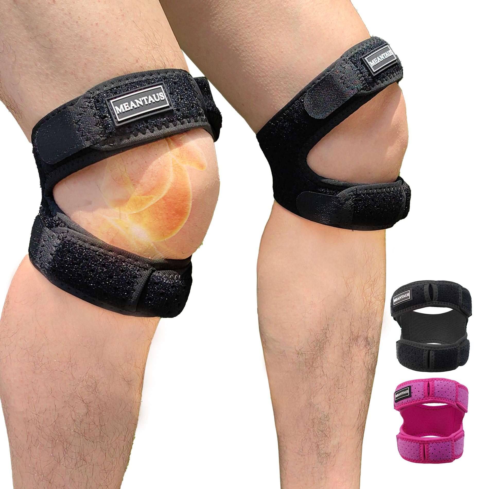MEANTAUS Dual Patella Strap - Double-Strap Open Patella Knee Support, Breathable & Stable Design (2-Pack,Black, Size M)