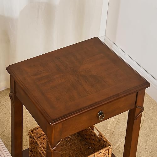 Miniatura 8 de 27.6" High End Table with Drawer and Storage Shelf, Solid Wood Side Table, Traditional Sofa BesideTables, Narrow Telephone Tables for Living Nogal