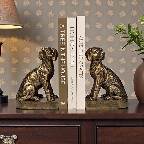 Miniatura 7 de Decorative Bookends for Shelves, Dog Book Ends for Heavy Books, Labrador Retriever Statues Bookends for Heavy Books with Anti-Slip Base Book Holders
